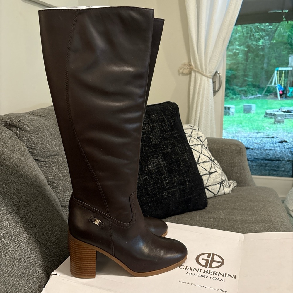 Giani Bernini Brown Heeled Boots with wood Heel. New in box . Size 9.5